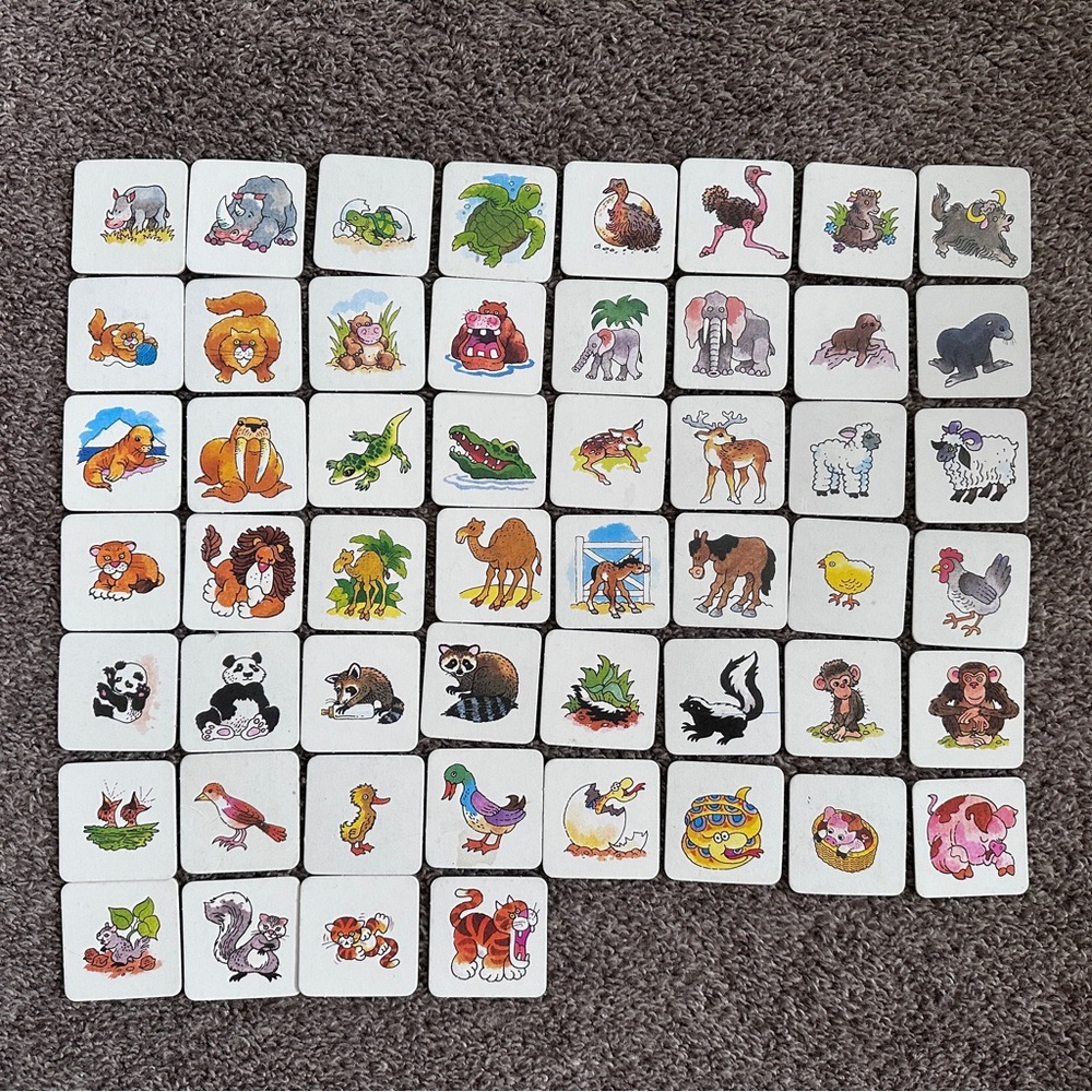 Milton Bradley Animal Families Memory Game CARDS Only 52 cards Vintage 80s